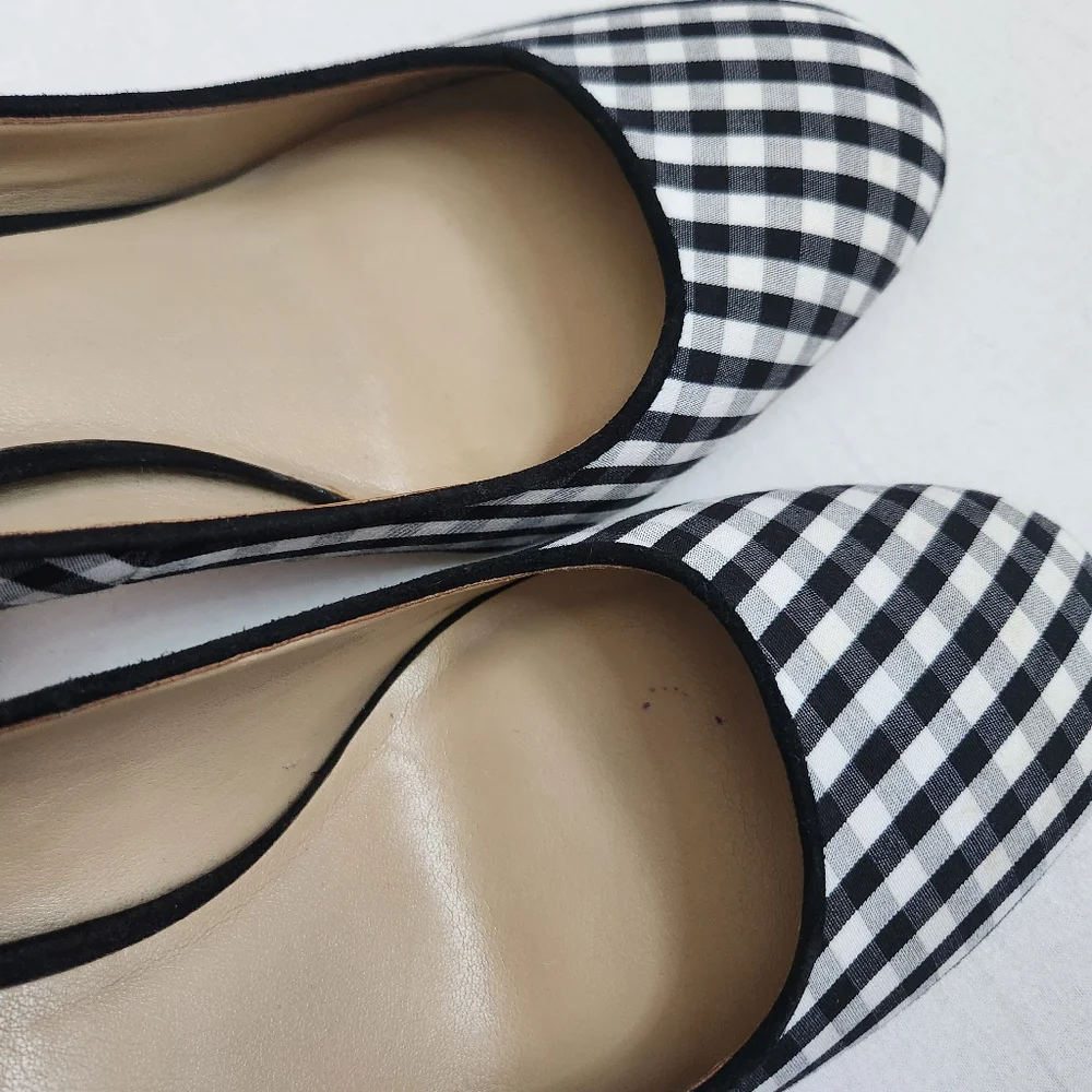 Ann Taylor gingham block heel‎ pumps heels shoes black white round toe 8.5